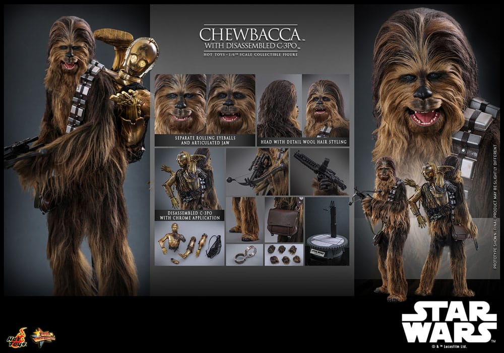 Star Wars: Episode V Movie Masterpiece Action Figure 1/6 Chewbacca with Disassembled C-3PO 36 cm